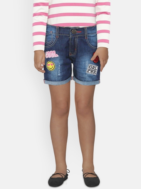

612 league Girls Blue Washed Regular Fit Denim Shorts