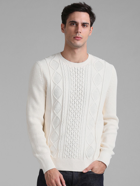 

GAP Men Cream-Coloured Self Design Pullover Sweater