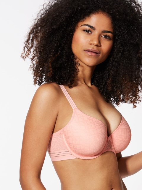 

Marks & Spencer Peach-Coloured Self Design Underwired Lightly Padded T-shirt Bra