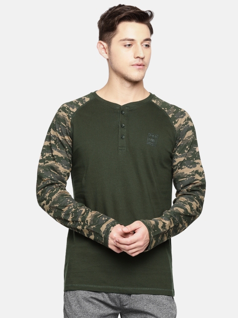 

Proline Active Men Olive Green Solid Henley T-shirt