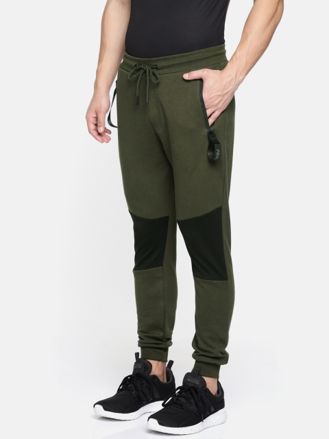 

Proline Active Men Olive Green & Black Colourblocked Joggers