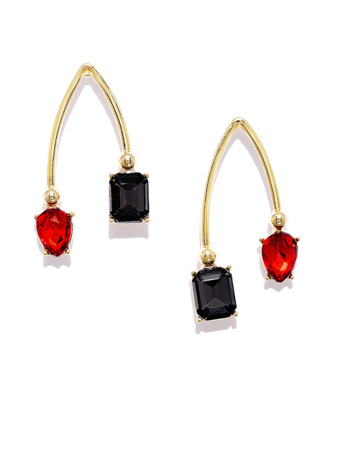 

OOMPH Gold-Toned & Red Geometric Drop Earrings