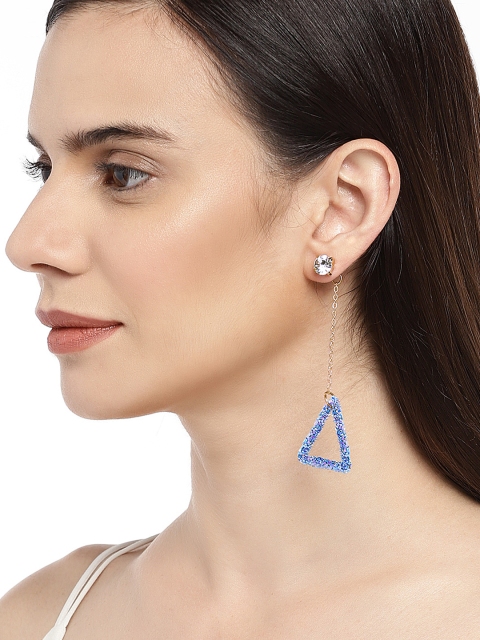 

OOMPH Gold-Toned & Blue Triangular Jacket Drop Earrings