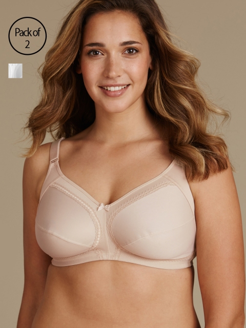 

Marks & Spencer Pack of 2 Solid Underwired Lightly Padded Everyday Bra T338045B, Beige