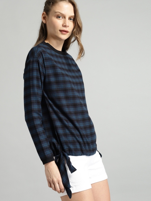 

Roadster Women Navy & Black Checked Top, Navy blue