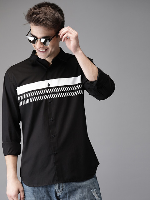 

Moda Rapido Men Black & White Regular Fit Striped Casual Shirt