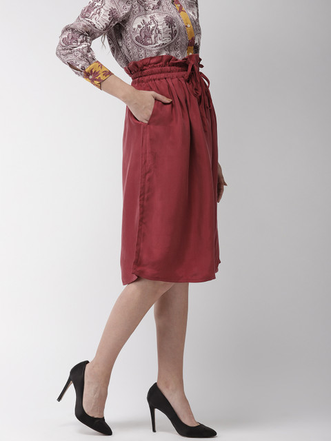 

Scotch & Soda Women Burgundy Solid A-Line Skirt