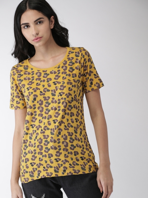 

Scotch & Soda Women Mustard Yellow Printed Round Neck T-shirt