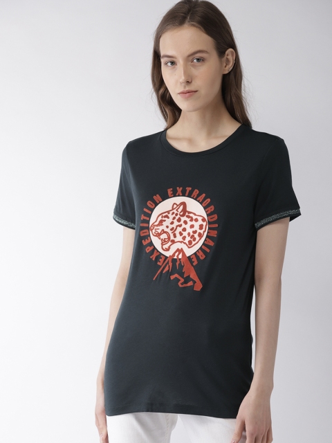 

Scotch & Soda Women Black Printed Round Neck T-shirt