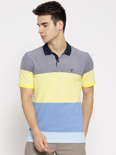 

Allen Solly Men Grey & Blue Colourblocked Polo Collar T-shirt