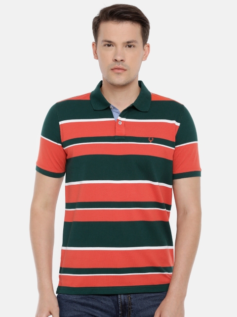 

Allen Solly Men Olive Green & Orange Colourblocked Polo Collar T-shirt