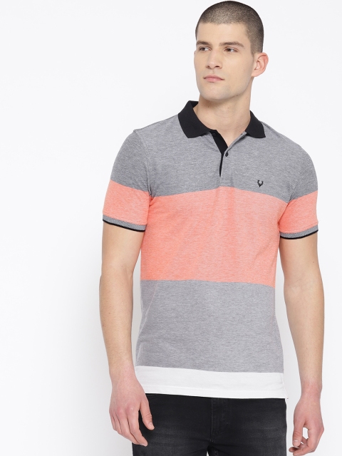 

Allen Solly Men Grey & Coral Pink Colourblocked Polo Collar T-shirt