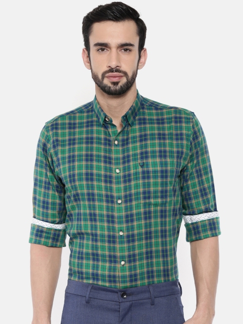 

Allen Solly Men Green & Blue Slim Fit Checked Casual Shirt