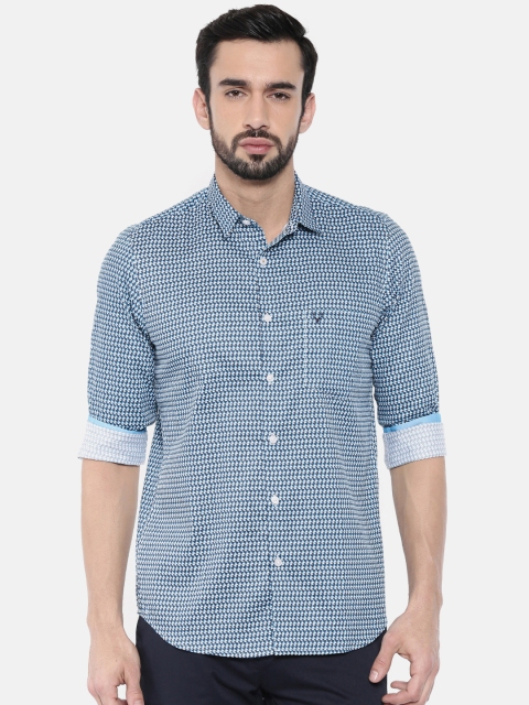 

Allen Solly Men Teal Blue Modern Slim Fit Printed Casual Shirt