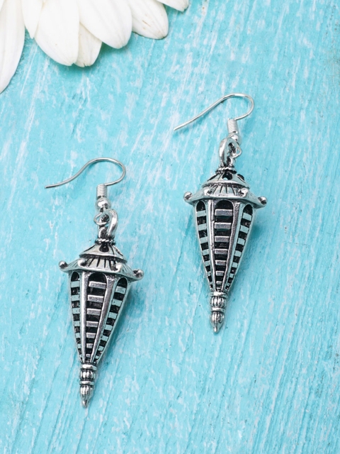 

Rubans Silver-Toned & Black Oxidised Contemporary Drop Earrings