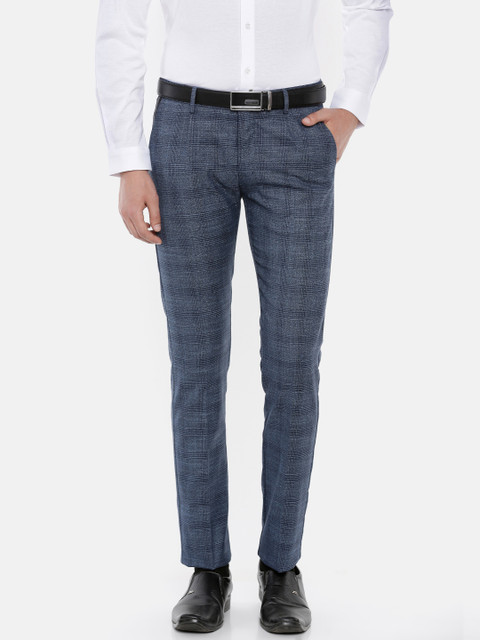 

Allen Solly Men Blue Smart Slim Fit Checked Regular Trousers