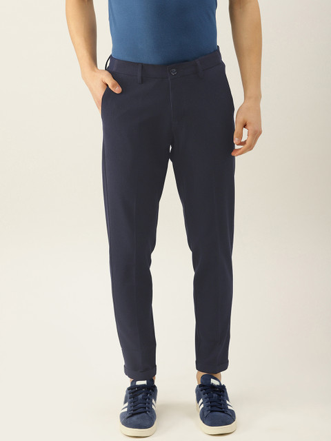 

Allen Solly Men Navy Blue Cropped Regular Fit Solid Regular Trousers