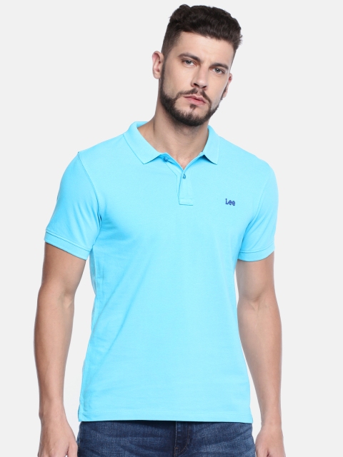 

Lee Men Blue Solid Polo Collar T-shirt