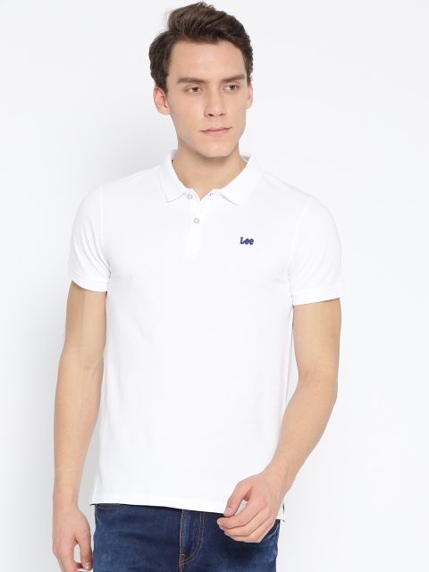 

Lee Men White Solid Polo Collar T-shirt