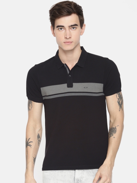 

Lee Men Black Striped Polo Collar T-shirt