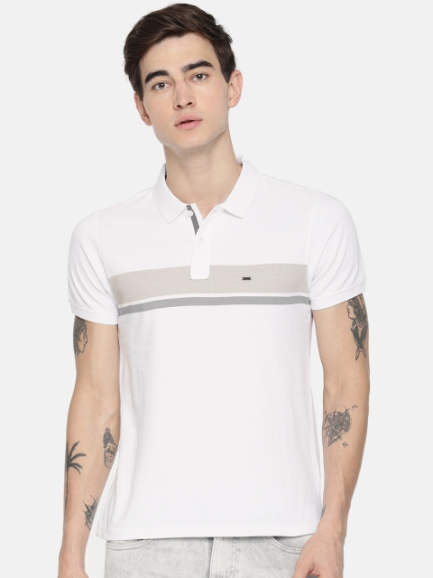 

Lee Men White Striped Polo Collar Pure Cotton T-shirt