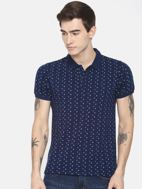

Lee Men Navy Printed Polo Collar T-shirt, Navy blue