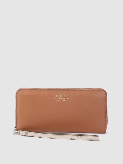 

GUESS Women Brown & Burgundy Solid Zip Around Wallet