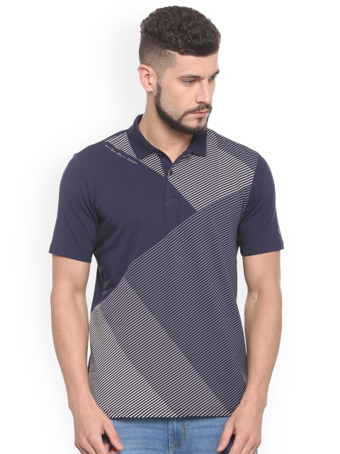 

Allen Solly Sport Men Navy Blue Striped Polo Collar T-shirt