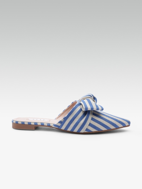 

ELLE Women Blue & White Striped Mules with Bow Detail