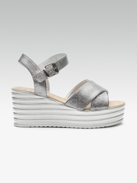 

ELLE Women Gunmetal-Toned Solid Wedges, Metallic