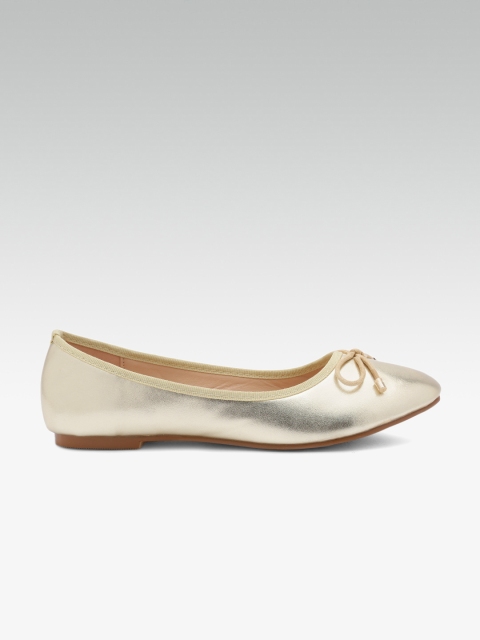 

ELLE Women Gold-Toned Solid Ballerinas with Bow Detail