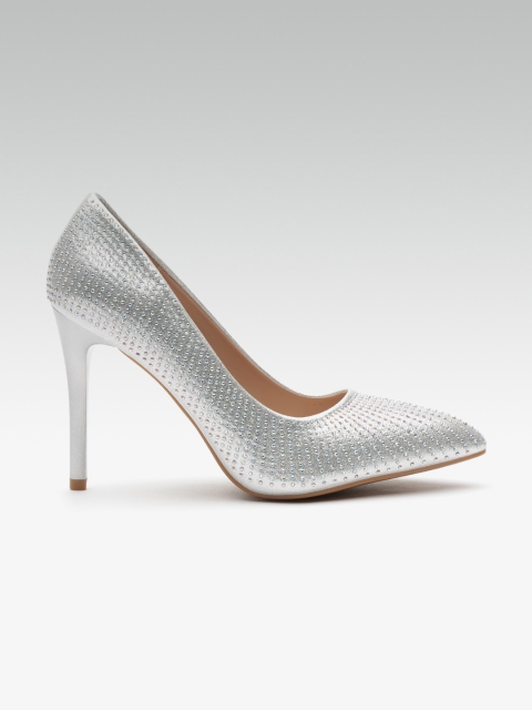 

ELLE Women Silver-Toned Studded Pumps