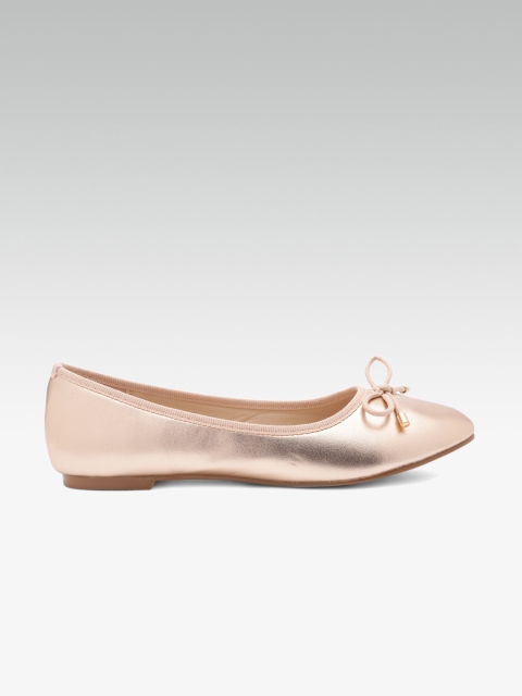 

ELLE Women Rose Gold-Toned Solid Ballerinas with Bow Detail