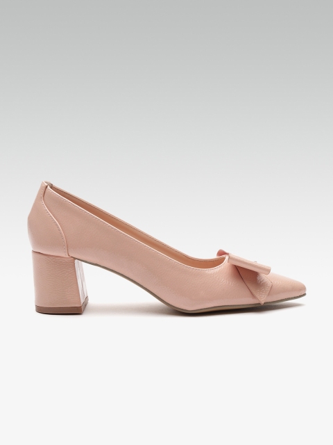 

ELLE Women Peach-Coloured Solid Bow Detail Pumps