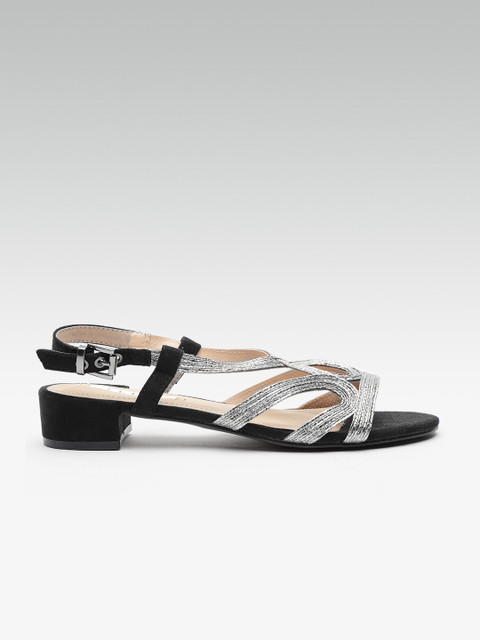 

ELLE Women Gunmetal-Toned Solid Block Heels, Metallic