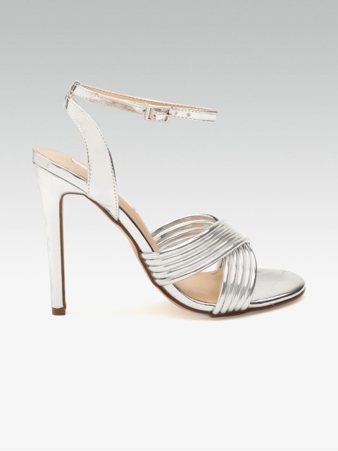 

ELLE Women Silver-Toned Self Striped Heels
