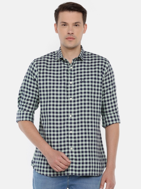 

Allen Solly Men Green & Navy Blue Sport Slim Fit Checked Casual Shirt