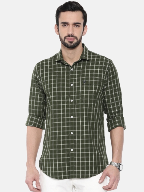 

Allen Solly Men Olive Green & White Sport Slim Fit Checked Casual Shirt