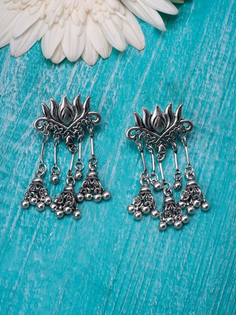 

Rubans Silver-Toned Handcrafted Dome Shaped Jhumkas