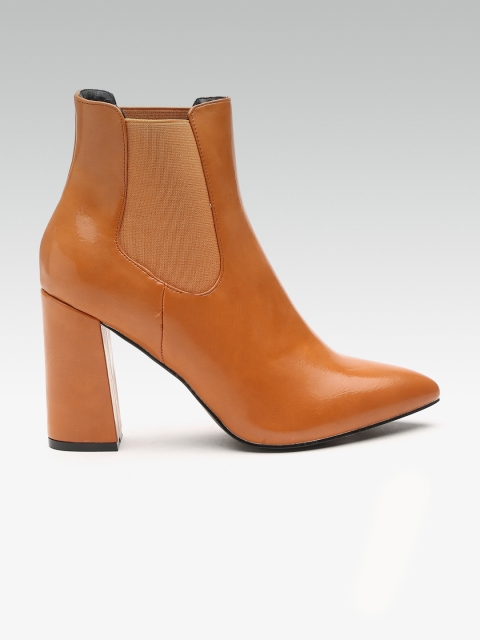 

ELLE Women Brown Solid Mid-Top Heeled Boots