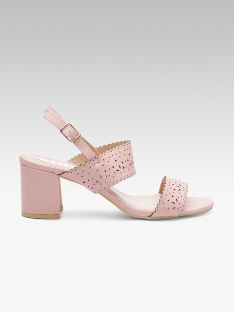 

ELLE Women Pink Solid Heels with Laser Cut Detail