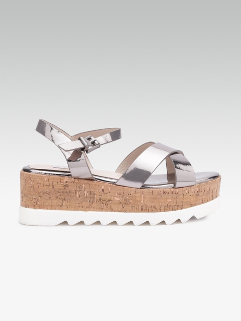 

ELLE Women Gunmetal-Toned Solid Heels, Metallic