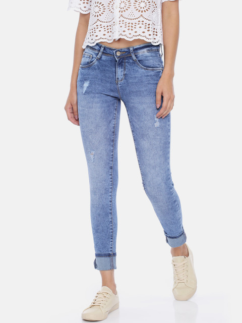 

Kraus Jeans Women K4068 Blue Super Skinny Fit Mid-Rise Low Distress Stretchable Jeans