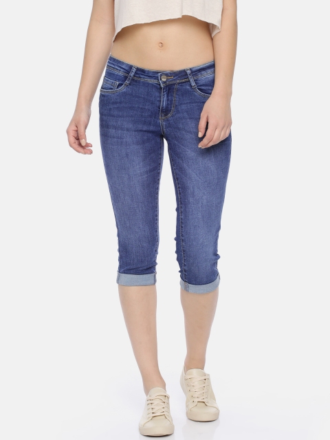 

Kraus Jeans K4023 Women Blue Washed Regular Fit Denim Mid Rise Capris