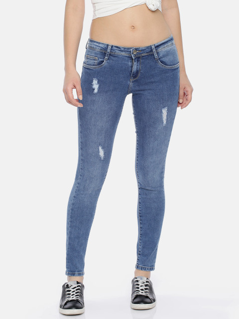

Kraus Jeans Women K4050 Blue Skinny Fit Mid-Rise Mildly Distressed Stretchable Cropped Jeans