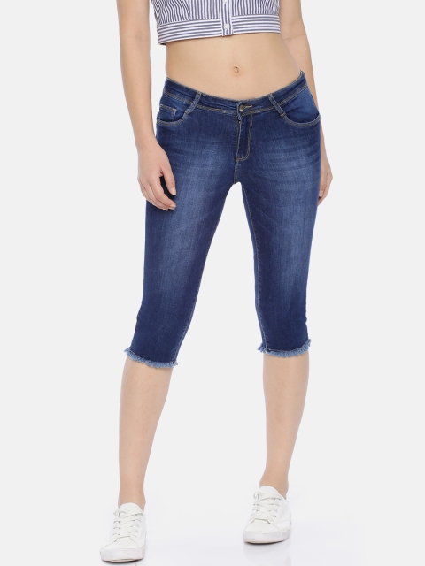 

Kraus Jeans K4023 Women Blue Washed Regular Fit Denim Mid Rise Capris
