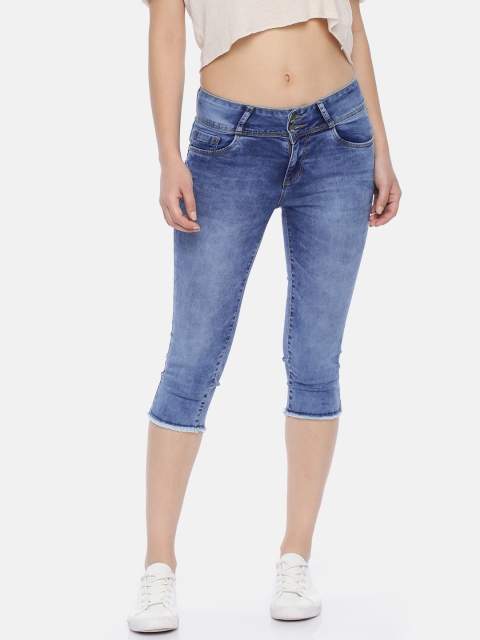 

Kraus Jeans K4023 Women Blue Washed Regular Fit Denim Mid Rise Capris