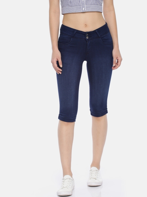 

Kraus Jeans Women Blue Washed Regular Fit Denim Mid Rise Pedal Pusher Capris