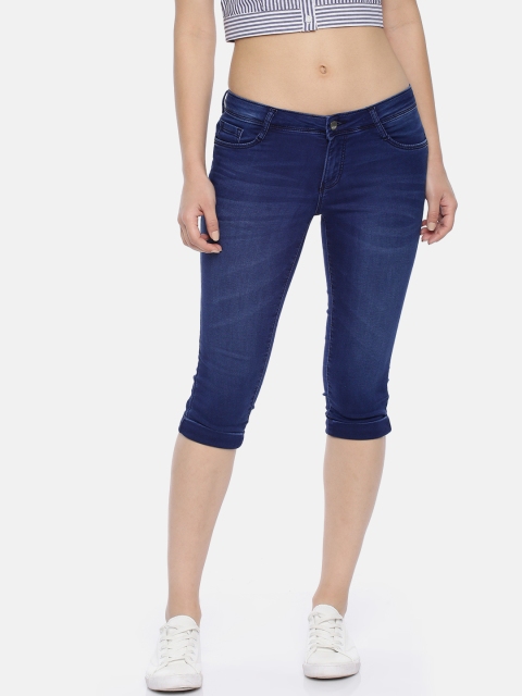 

Kraus Jeans K4023 Women Blue Washed Regular Fit Denim Mid Rise Capris