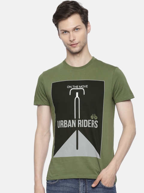 

Lee Men Olive Green & Black Printed Round Neck T-shirt